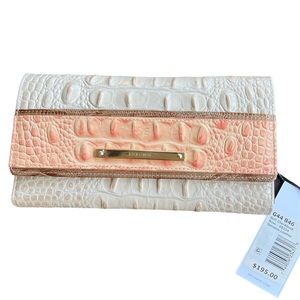 Brahmin soft Checkbook Rose Genuine Leather Croc Embossed Tri-fold Wallet